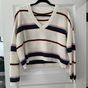 L.A Hearts Striped V-Neck Cropped Knit Sweater